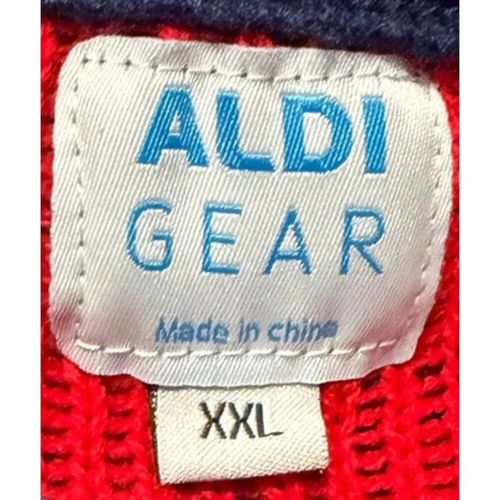 Aldi Gear Unisex Christmas 2023 Red Sweater Blue Rim Branded Ornaments Size XXL